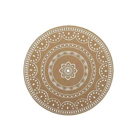 Round Faux Jute Placemats, Woven Table Mats with Nordic Pattern, Heat Resistant Pad for Dining Table, Restaurant Hotel Kitchen Decor