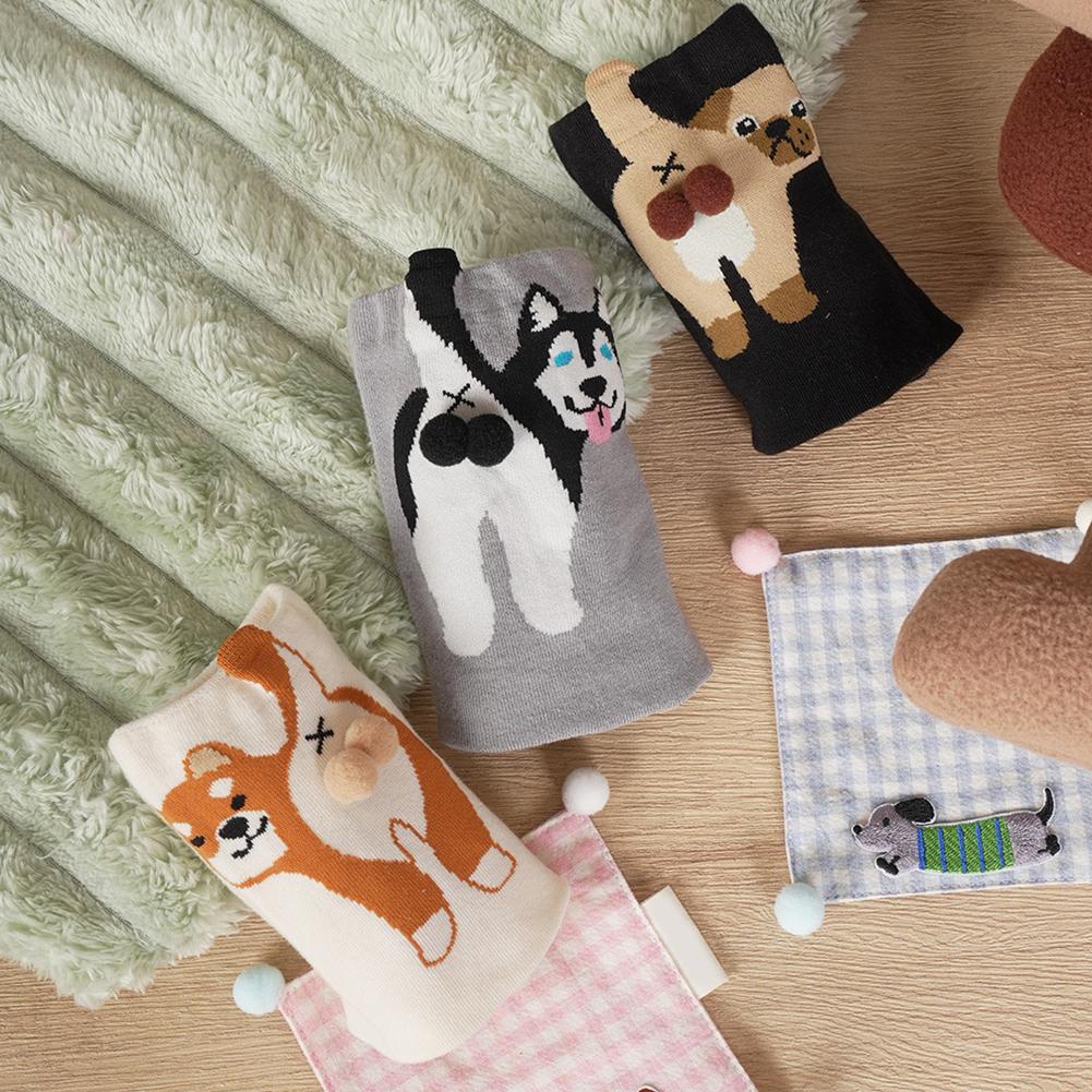 1/2Pair Cartoon Cute Dog/Cat Balls Cotton Socks Lolita Knitting Socks Women Girls Middle Tube Sleep Sock Pet Print Floor Sock