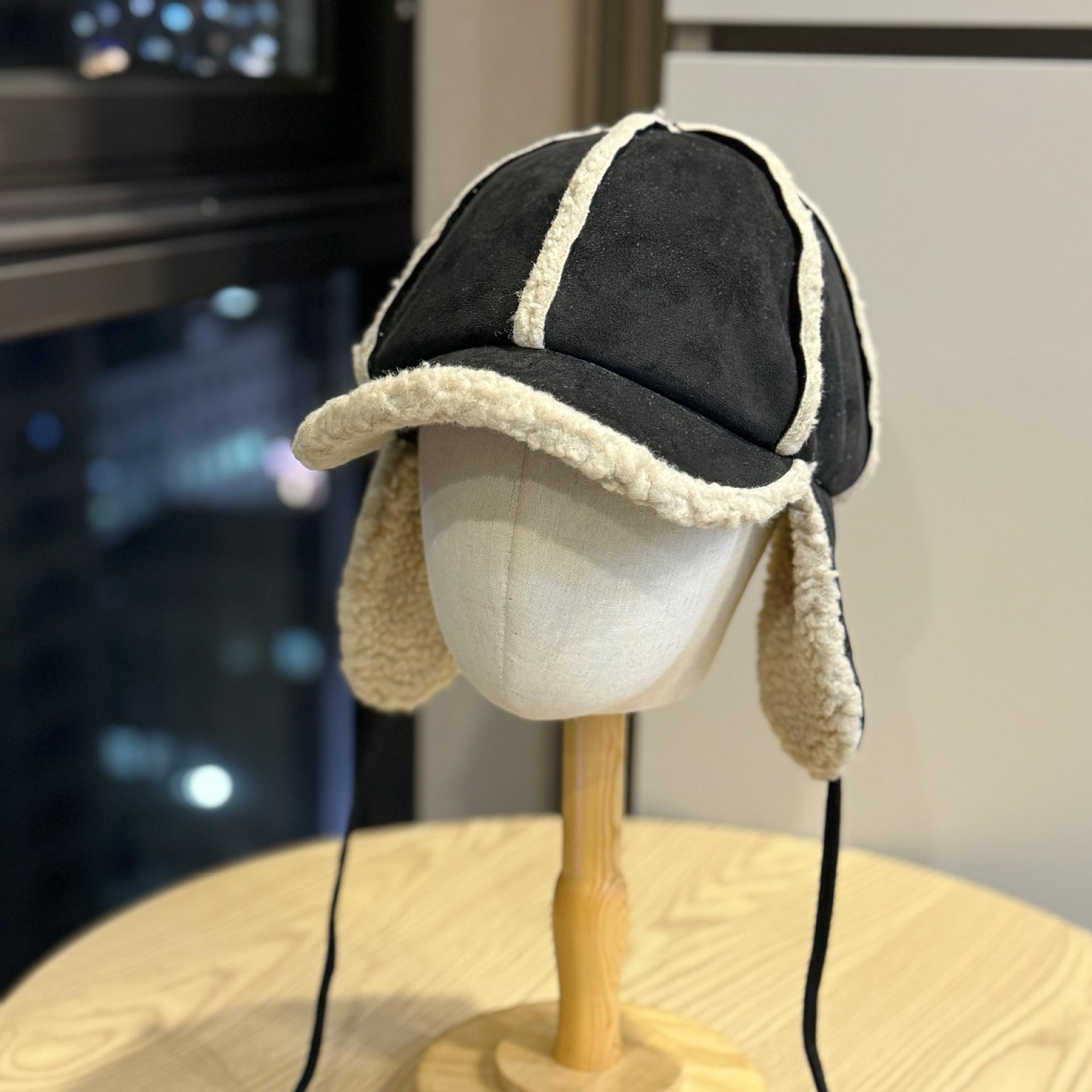 

Korean-style lamb wool baseball cap for women, warm and thick, cute, with ties, suede ear protection, duckbill cap, Lei Feng hat for men Adult54-60Average Size чёрный