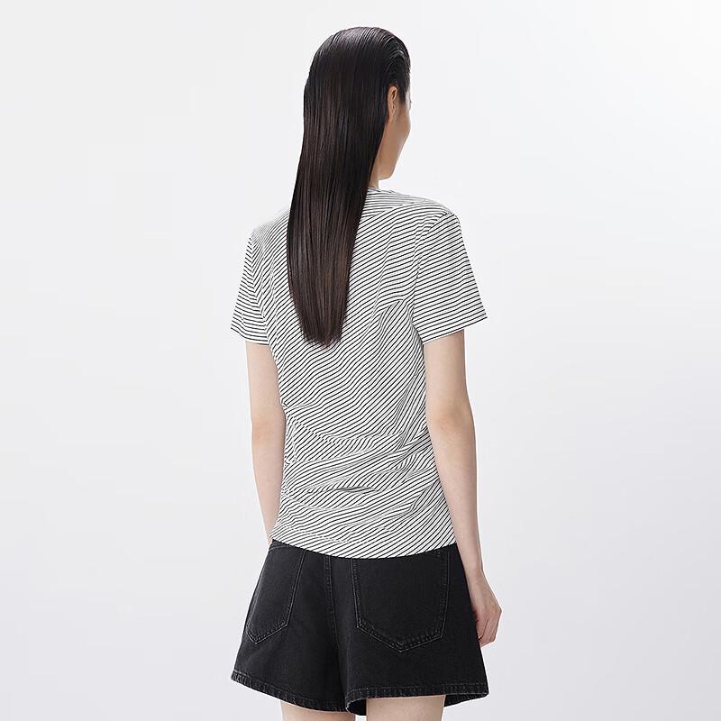 JNBY Women's Striped Cotton Round Neck T-Shirt