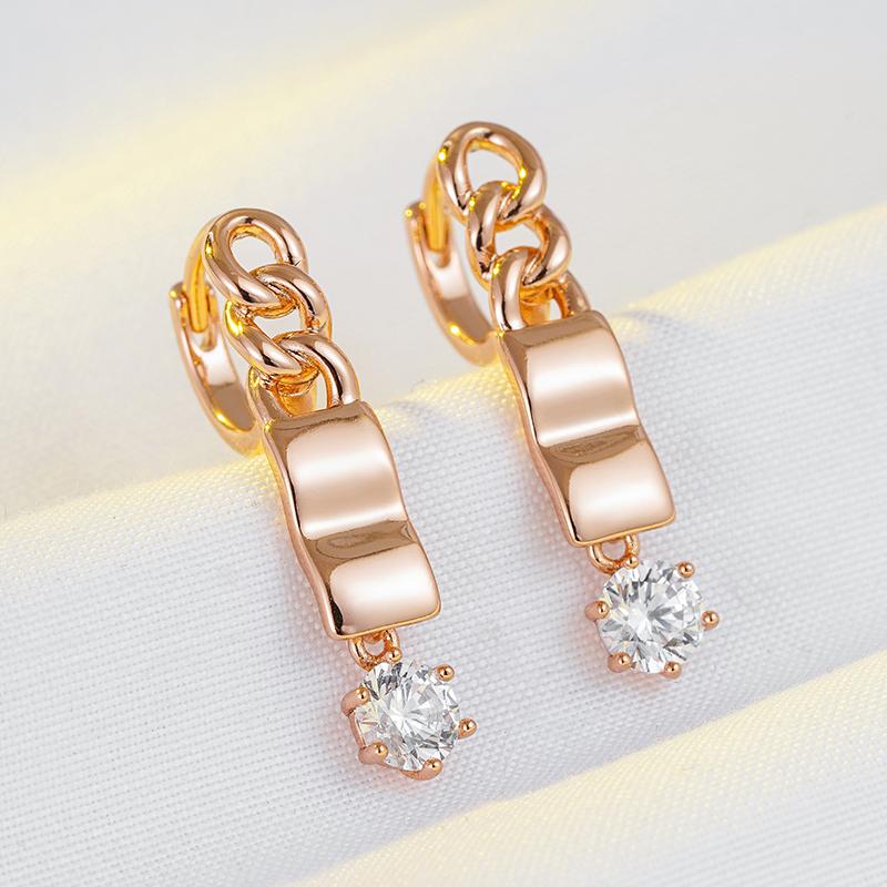 New Glossy Long Dangle Earrings For Women Luxury Rose Gold Color Natural Zircon Earring Vintage Fine Daily Jewelry