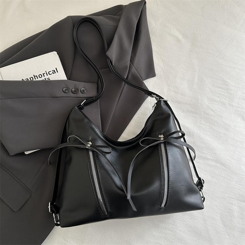 Retro Large Capacity Soft Leather Tote Bag With Knot Casual Double Shoulder Bag Trendy Sle Women'S Handbag