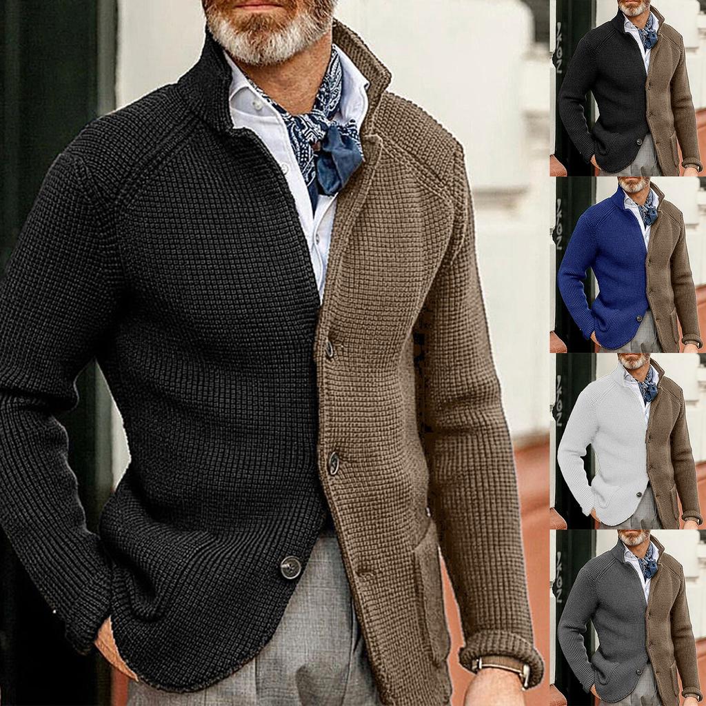 Herre Cardigan Fargeblokkert Slim-Fit Ståkrage Langermet Strikket Yttertøy