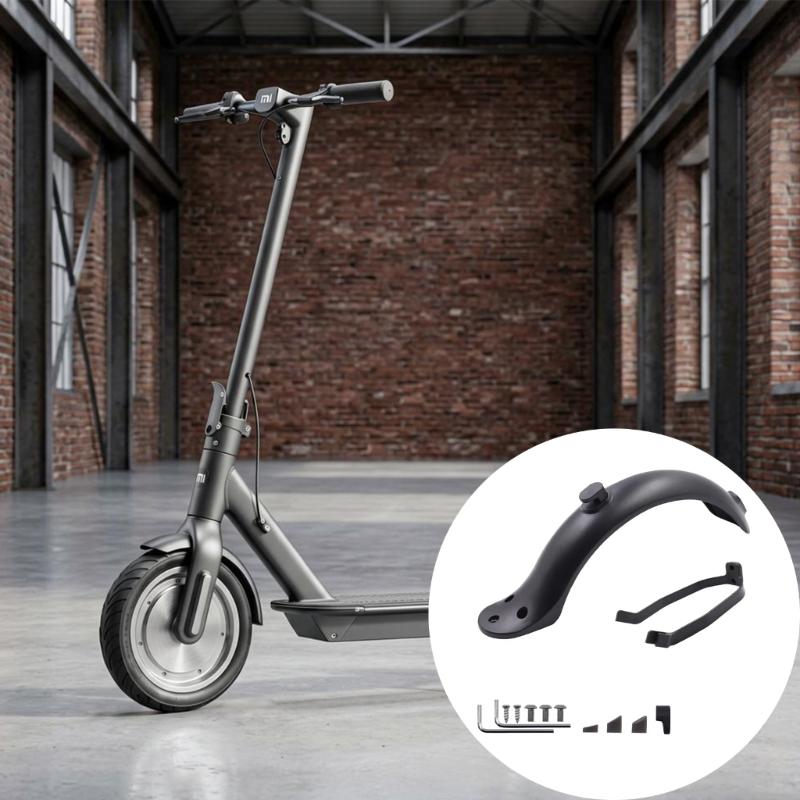Rear Mudguard Replacement Set for Electric Scooter Daily Commuting Upkeep with ABS Splashes, Support Brackets and Hardware
