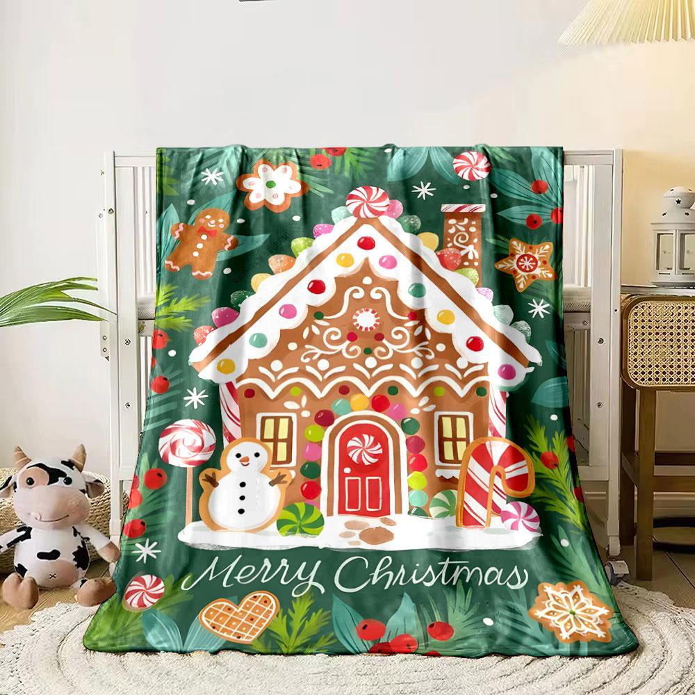 Gingerbread House Snowman Christmas Blanket Bedroom Blanket for Livingroom Couch Lunch Break Soft Throw for Friend's Festival Gift