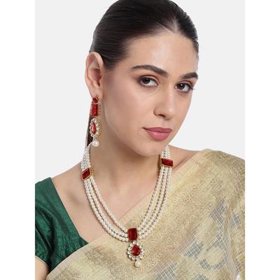 Kristal Sahte İnci Kundan Kolye & Takı Seti Kadınlar İçin Hediye