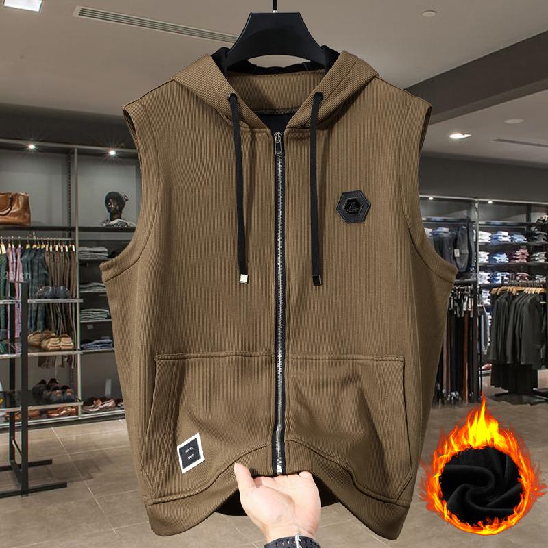 Plus Size 5XL-11XL Fashion Autumn Winter Oversize Warm Sleeveless Vest Men Outerwears Thick Faux Fleece-lined Men's Jacket Hooded
