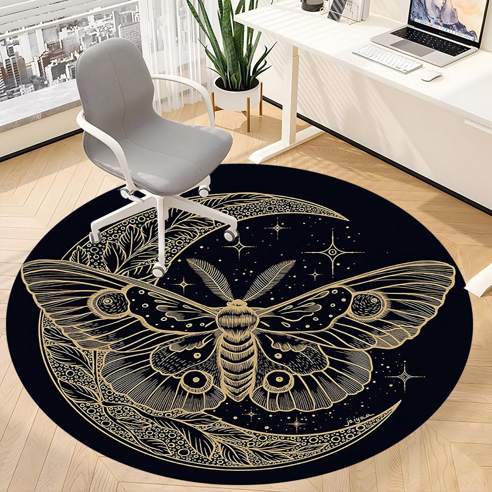 1pc Moth Crescent Moon Carpet, Round Non Slip Durable Large Size Office Carpet, Suitable for Office