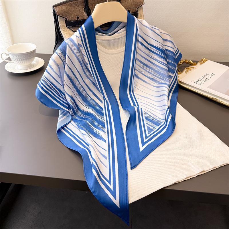 Gradual change line printing simulation silk women's scarf workplace versatile silk scarf shawl waist triangle scarf headscarf scarf