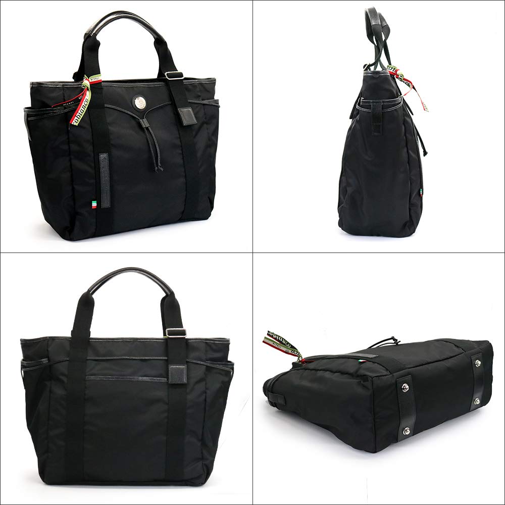 Orobianco ARINNA-C (NEROBlack) Luxury Limonta Nylon Tote Bag for Men, Genuine Leather, Large Capacity, Made In Italy, Men's Bag, Brand Name, Travel,