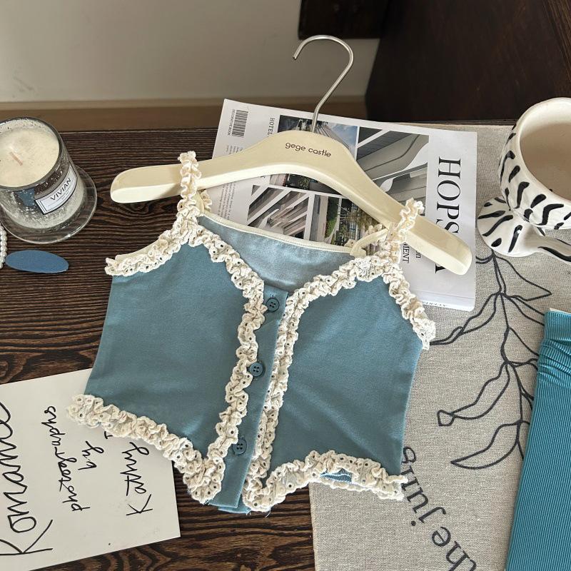 Korean-Style Kids' Summer Outfit: Lace-Trim Tank & Polka Dot Skort Set