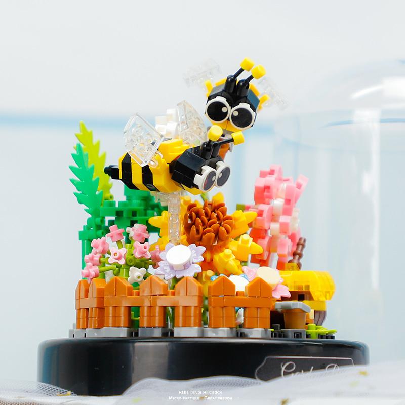 Non-Toxic Micro Building Block Flower With Dust Cover Mini Eternal Life Bouquet Assembling Toys For Kid Brick Ornament Decor Romantic Gift