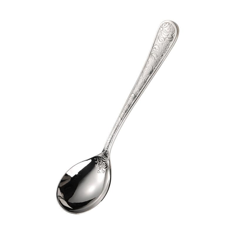 Acciaio inossidabile 304 retrò rilievo testa rotonda cucchiaio da zuppa pesante cucchiaio principale motivo classico europeo Giardino dell'Eden