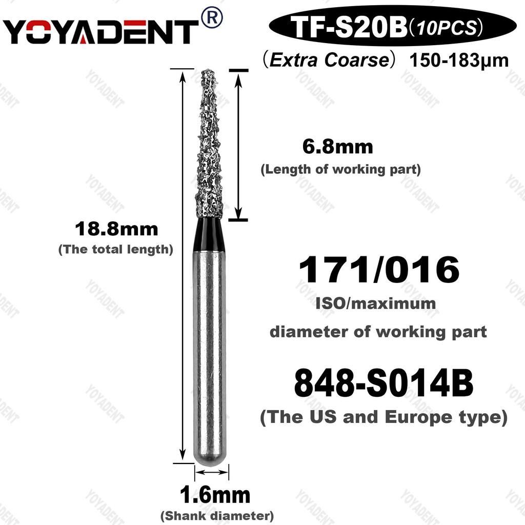 TF Type Extra Coarse Dental Bur Diamond Burs Dentistry Drills Dia.1.6mm For High Speed Turbines Dentist Grinding Tool 10pcs/Pack