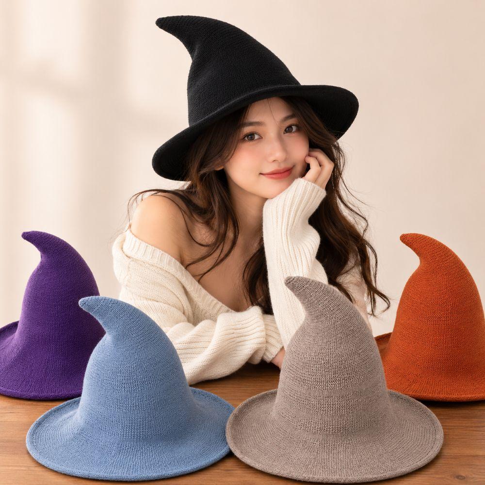 Wool Knit Party Hat Solid Color Pointed Hat Modern Magical Hat Halloween Party