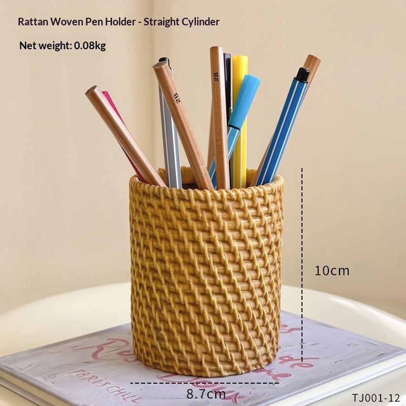 New Rattan-style Round Pen Holder, Flower Arrangement Bucket, Multi-functional Storage Basket, Makeup Brush Storage Tube Box