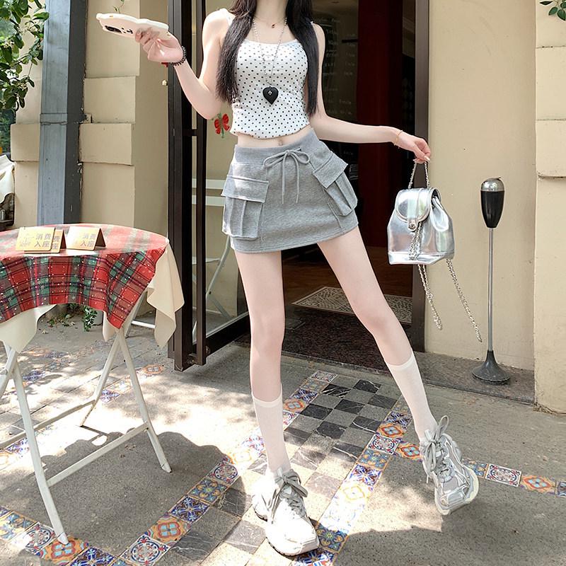 Women's Gray High Waist A-line Skort - Summer 2025 Slimming Petite Anti-Exposure Sports Skirt