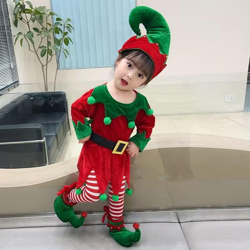 Christmas Girl Green Elf Princess Dress Performance Clothing Baby Christmas Clothing Theme Studio Clothing