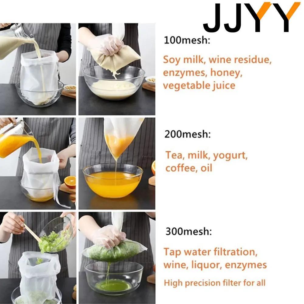 JJYY 100/200/300 Mesh Nylon Filter Nut Milk Bag Net Yogurt Tea Beer Coffee Oil Food Filter Strainers Mesh Kitchen Strainer Bags