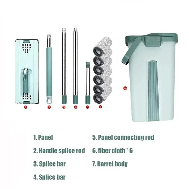 Flat Squeeze Mop with Bucket Hand Free Wringing Floor Cleaning Mop Microfiber Mop Pads Wet or Dry Usage On Hardwood Laminate