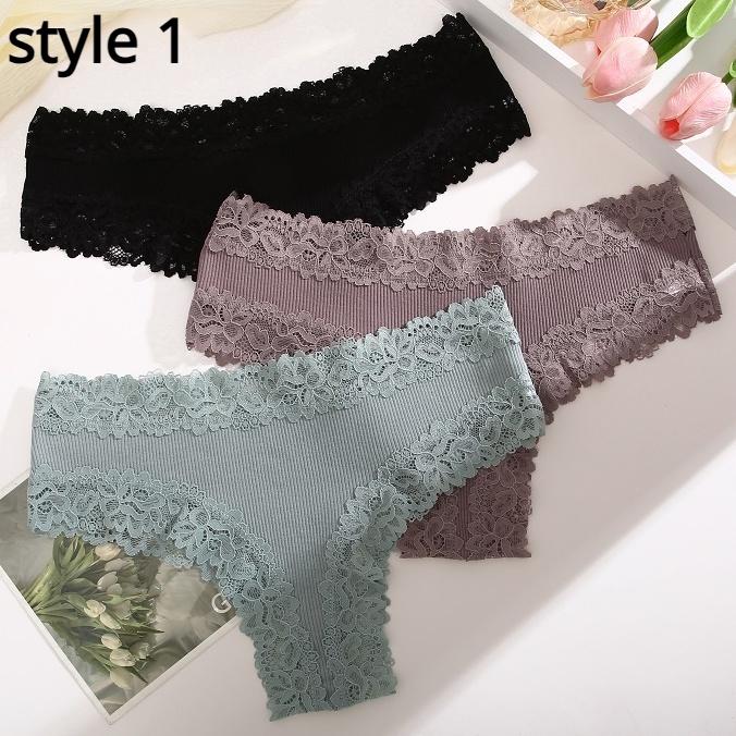 Blumen-Spitzen-Höschen, sexy für Damen, 2 Stile, niedrige Taille, einfarbige Slips, reine Baumwolle, atmungsaktiv, weiche Dessous, bequeme Damenunterwäsche, S-XL