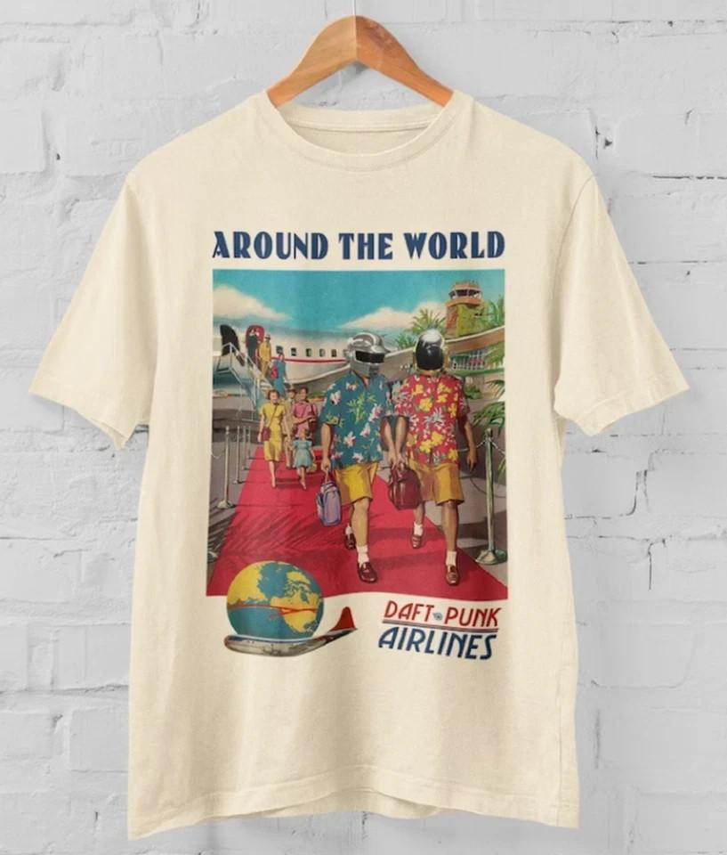 

Daft Punk tshirt Around The World Airlines TShirt White color Unisex T-Shirt XXXL