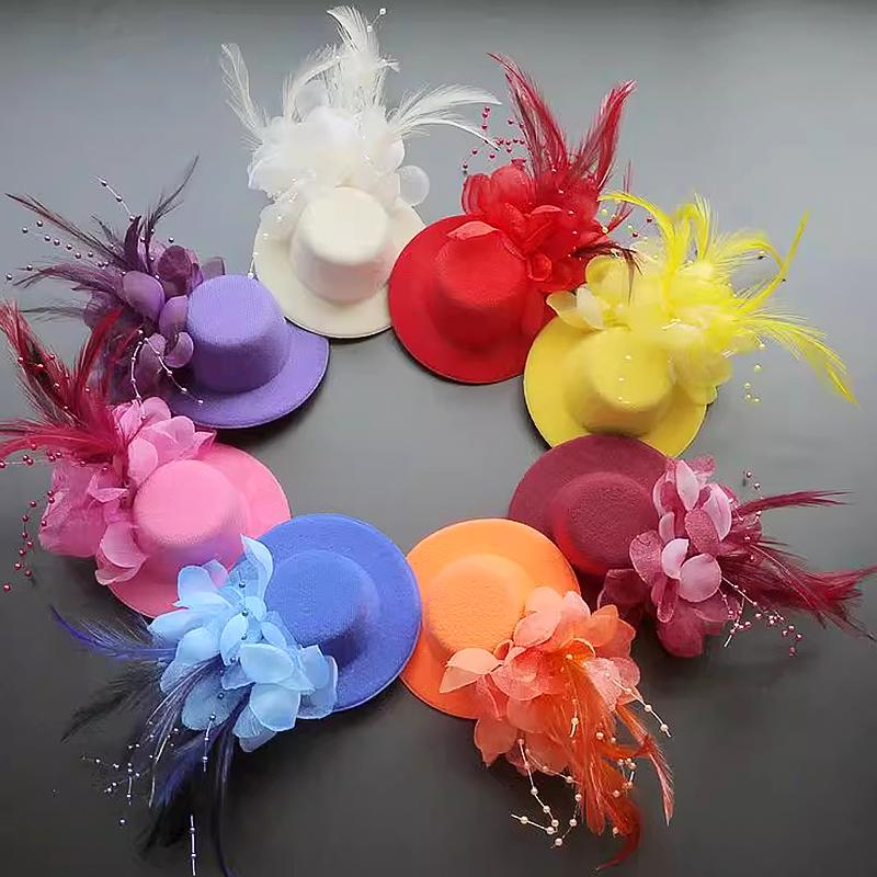 1Pc Hair Clips Hair Accessories Fascinator Hat Girl Flower Feather Children's Pearl Beaded Decor Headwear