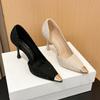 1366-1 European and American Pointed-toed Woven High Heels Women's Thin Heels New French Sexy Metal Toe Head Shallow Mouth Single Shoes