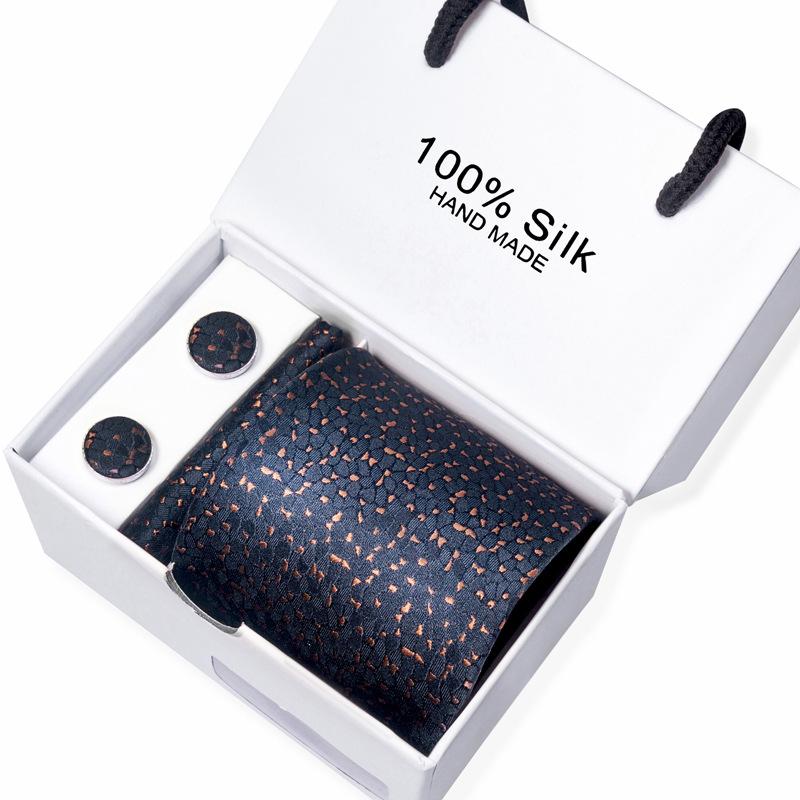 Men'S Business Tie Square Scarf Gift Box Striped Plain Suit Shirt Tie Black Gift Box Set