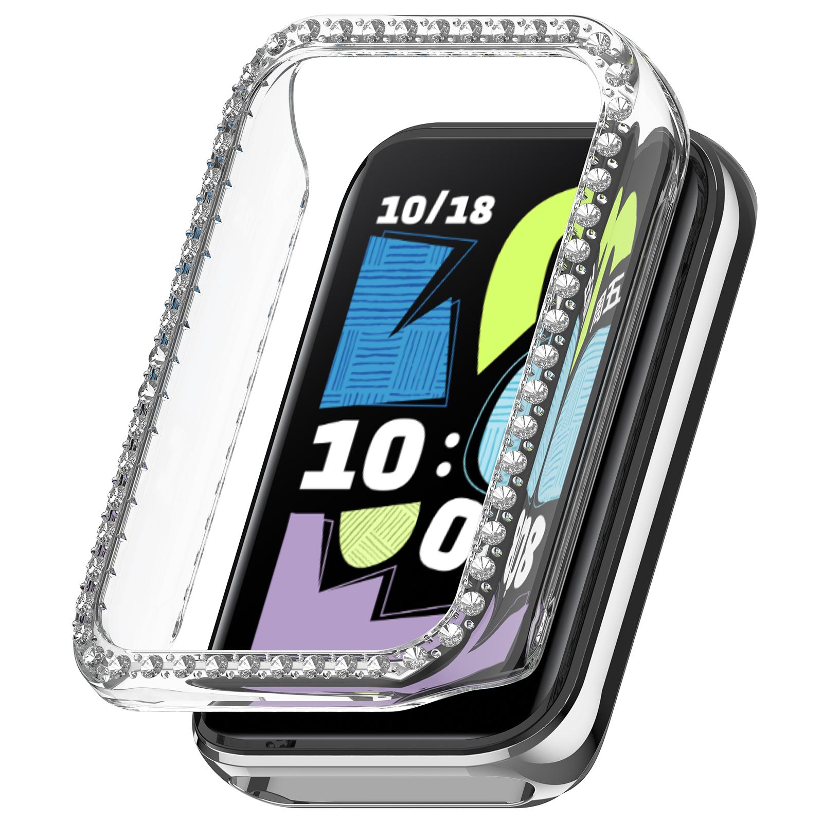 

For Honor Band 10 Clear Watch Case Rhinestone Decorative Hollow Design PC Watch Cover As Shown A