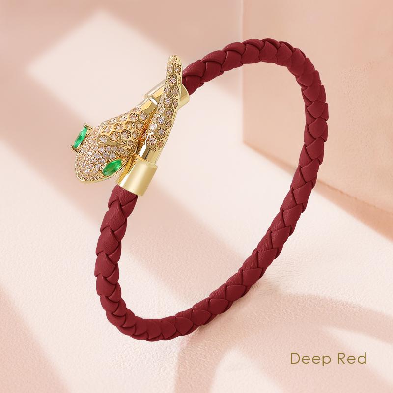 High Quality Snake Head Open Bracelets for Women New Trendy Genuine Braided Leather Bracelet Jewelry Gift Fashion Accessories