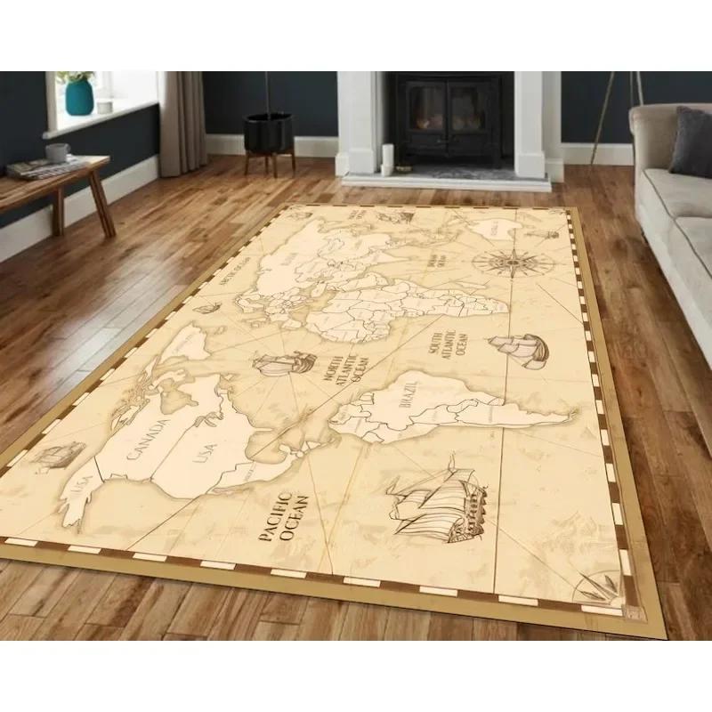 Map Pattern Carpets For Living Room Decoration Pirate Treasure Halloween Home Office Decorative Rugs Kitchen Bedroom Floor Mat