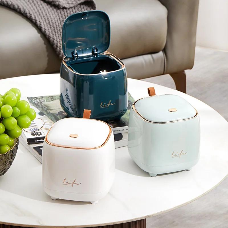 Fashion Desktop Trash Can Creative Luxury Dustbin Bin Household Mini Bedside Waste Bin Tea Table Small Garbage Bucket