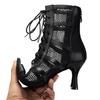 Girls Ladies Sexy Latin Lace Up Jazz Dance Shoes Mesh Breath High Top Dancing Boots  High Heels 7.5CM