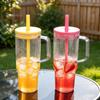 Clear Plastic Water Bottle with Straw And Lid, 40oz Large Capacity Tumbler BPA-free Drinking Cup Handle, Leak Proof Sports for School Travel Reusable