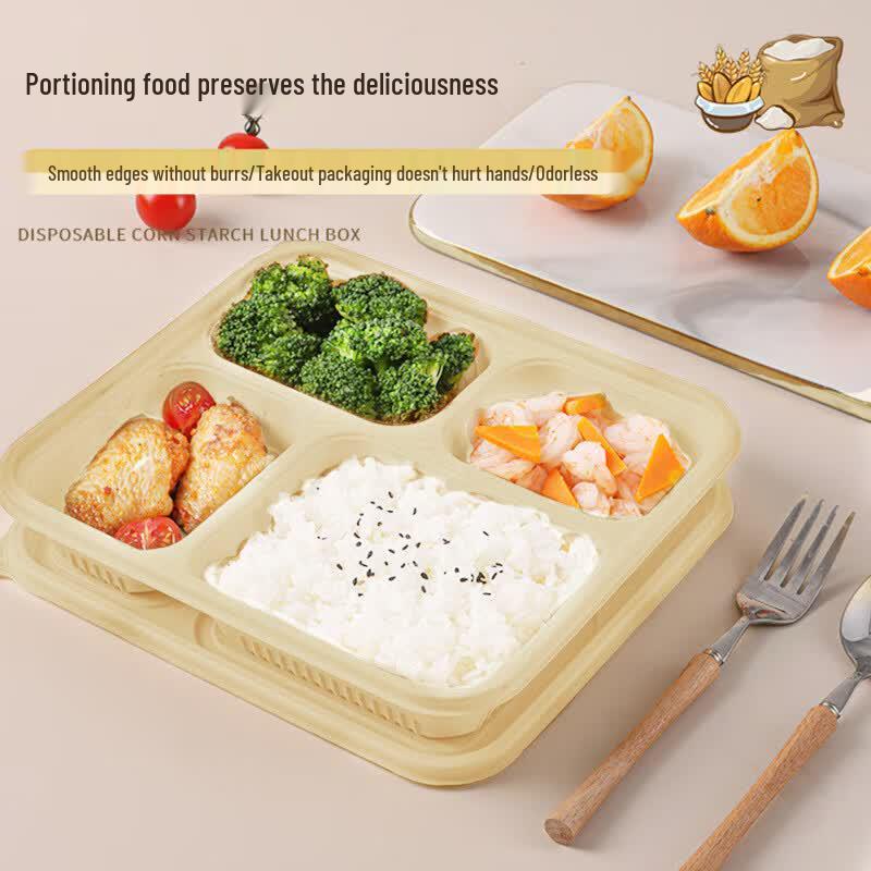 Yuzhou 1000ml 4-Compartment Degradable Microwaveable Lunch Box