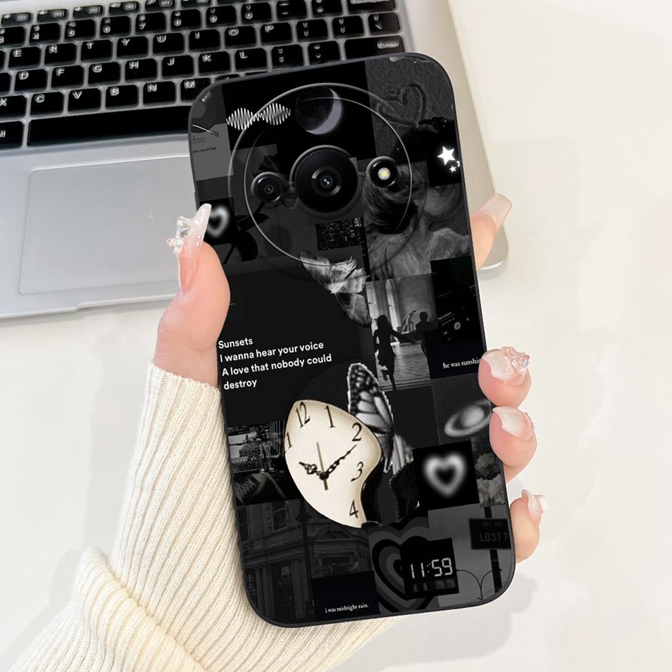 For Redmi A3 4G Phone Case For Xiaomi Poco C61 Cover Silicone Luxury Fashion Flowers Kawaii Cute Cat Painted Shockproof Bumper