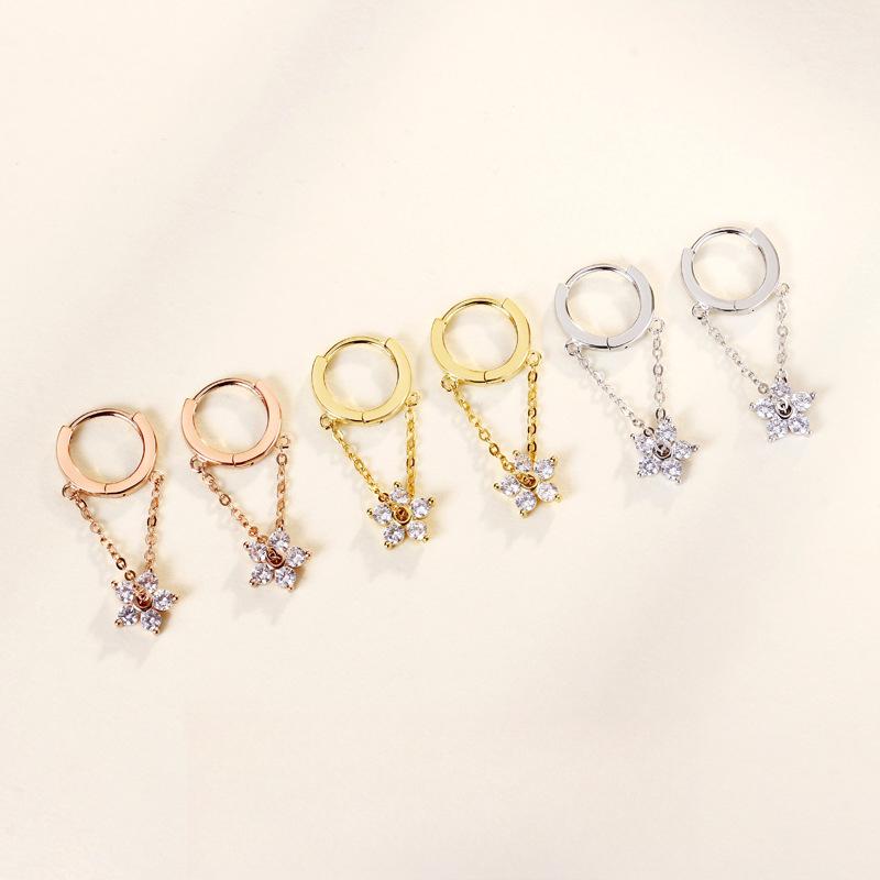 

Temperament Tassel Chain Flower Ear Buckle Korean Version Exquisite Small Ins Style Fashionable Sweet Earrings Women