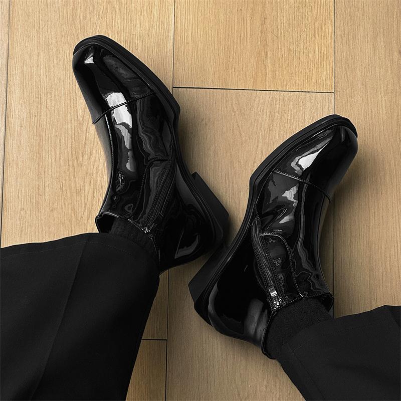 Fashion Lacquer Black men's boots Fashionable and personalized thick bottom style Trendy Party youth leather shoes plus size -46 Hot