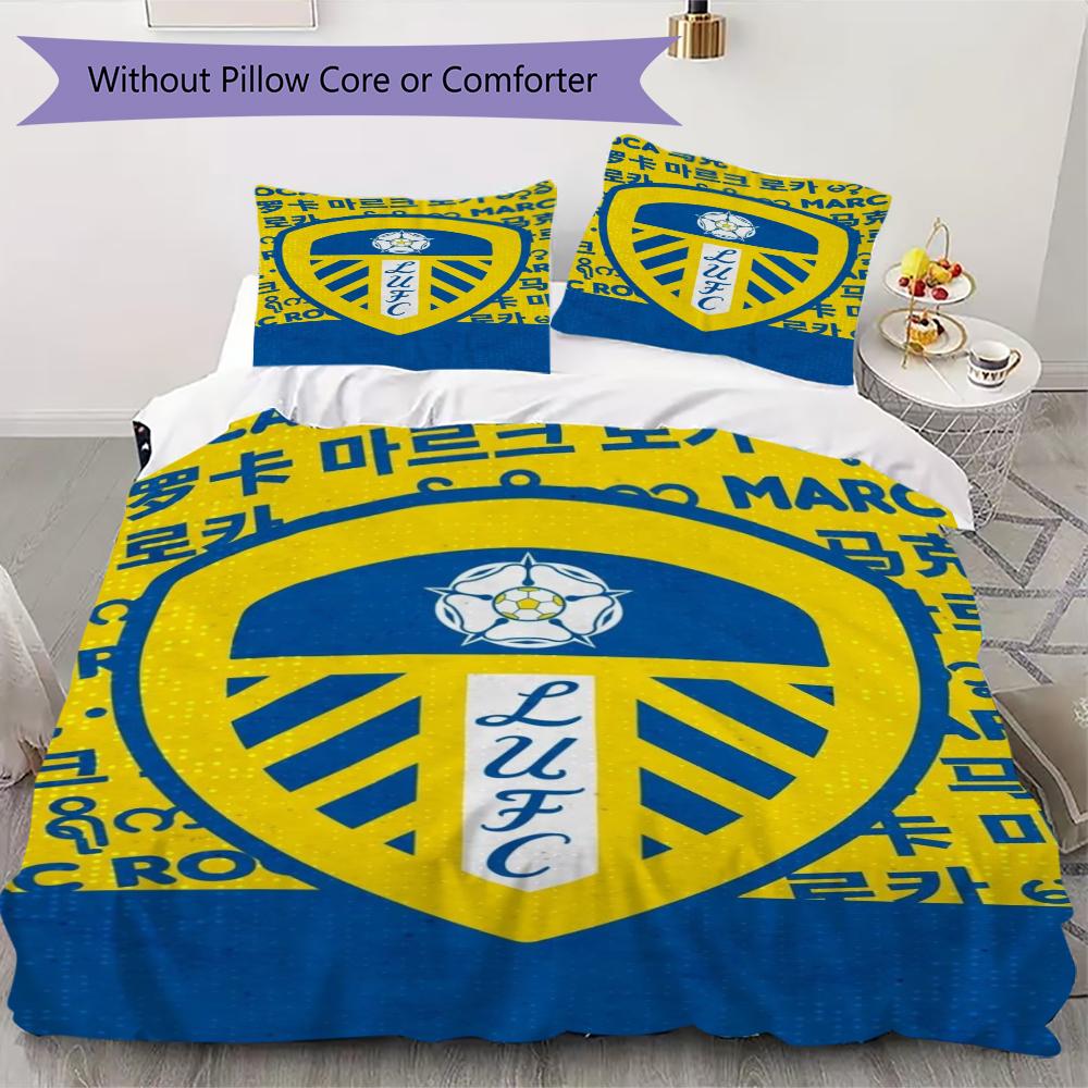 Leeds United Vzorované povlečení Sada přikrývky Potah na přikrývku Povlak na polštář Domácí dekorace Dárek k narozeninám (1 * povlak na peřinu + 2 * povlak na polštář bez jádra)67