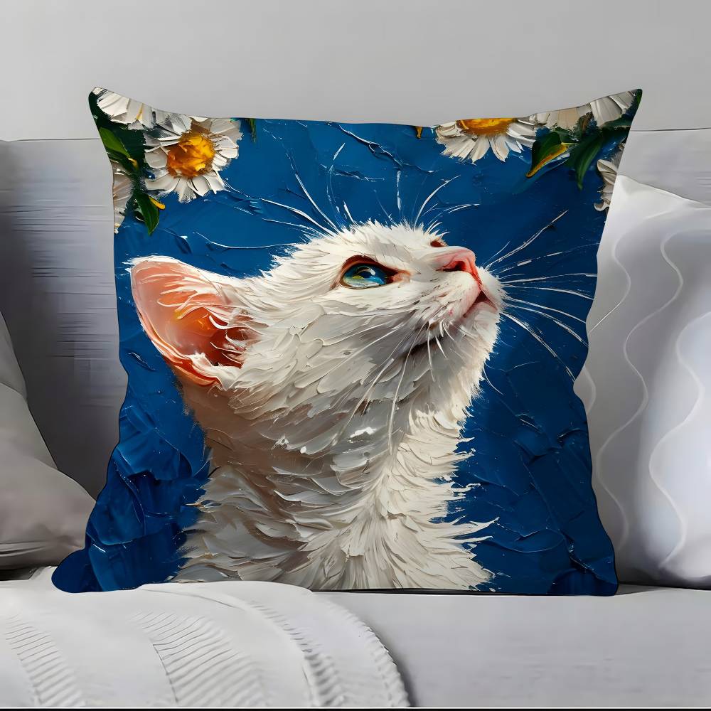 Cute Oil Painting Colorful Cat Pillow Case Pillowcase Soft Skin Friendly & Comfortable With A Hidden Zipper