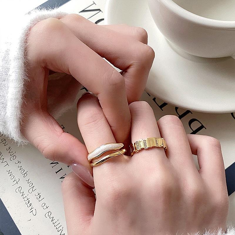 Zircon Long Square Splicing Opening Ring Korean Ins Style Design Ring Simple and Versatile Temperament Jewelry Women