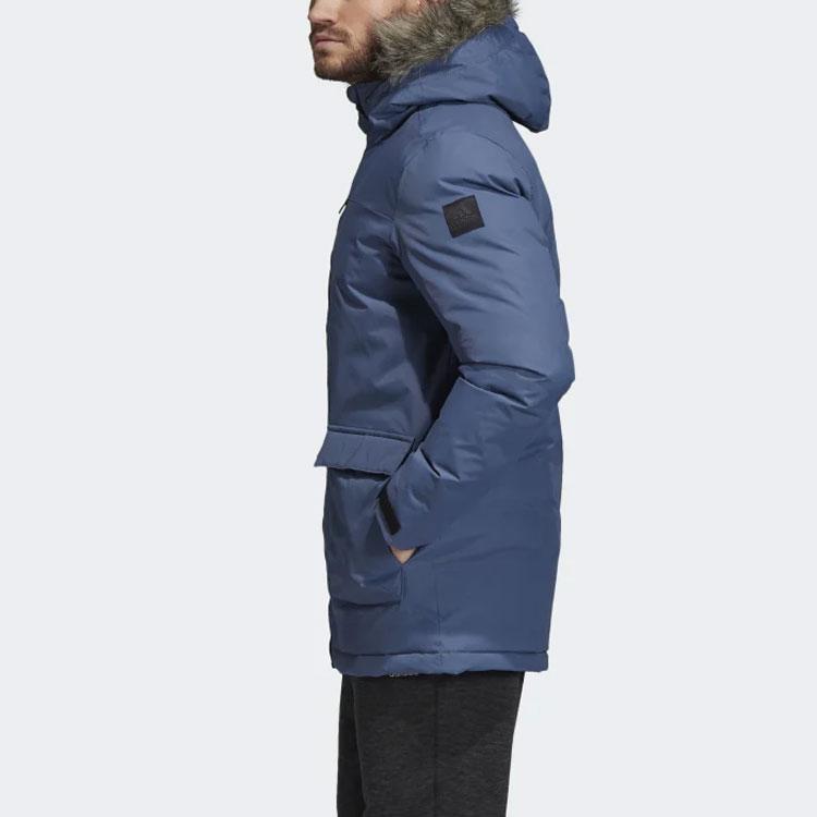 Adidas Xploric Parka Comfortable Stylish Sports Hooded Fur Lined Cotton Jacket Winter Men Outerwear Blue DZ1430