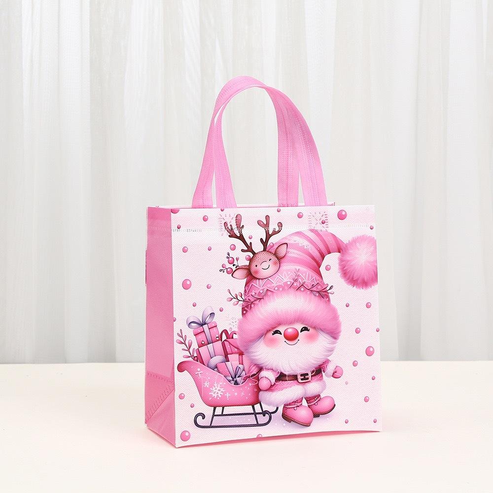 Pink Christmas Gift Bag Festive Xmas Gift Packaging Bag Cute Christmas Tote Waterproof Non-Woven Tote Bag For Christmas Birthday