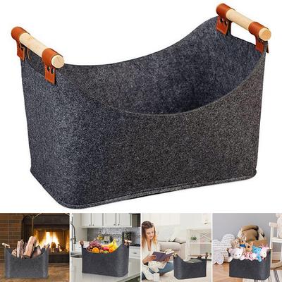 45 X 32 X 40 Cm Filzkorb Großes Fassungsvermögen 57 L Faltbarer Holzkorb Kaminholzträger Haltertasche mit Holzgriffen