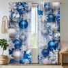 2pcs Elegant Blue Silver Christmas Ornament & Snowflake Pattern Curtains, Designed for Light Blocking, Premium Material, Suitabl