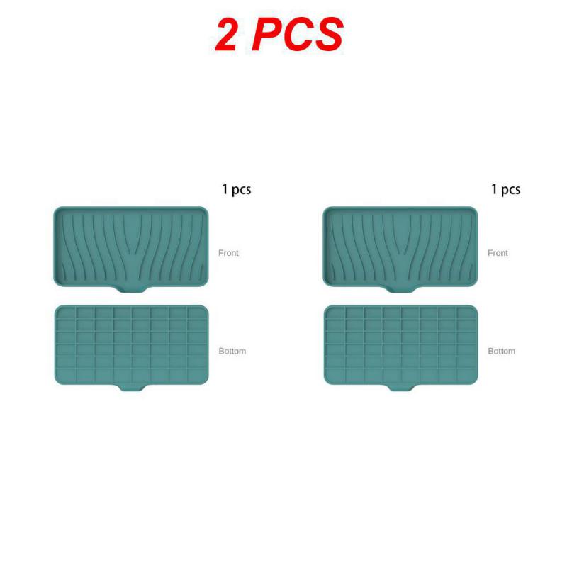 Self Draining Soap Bar Holder Silicone Kitchen Sink Soap Dish Sponge Tray Counter Caddy Organizer for Dish Soap Dispenser