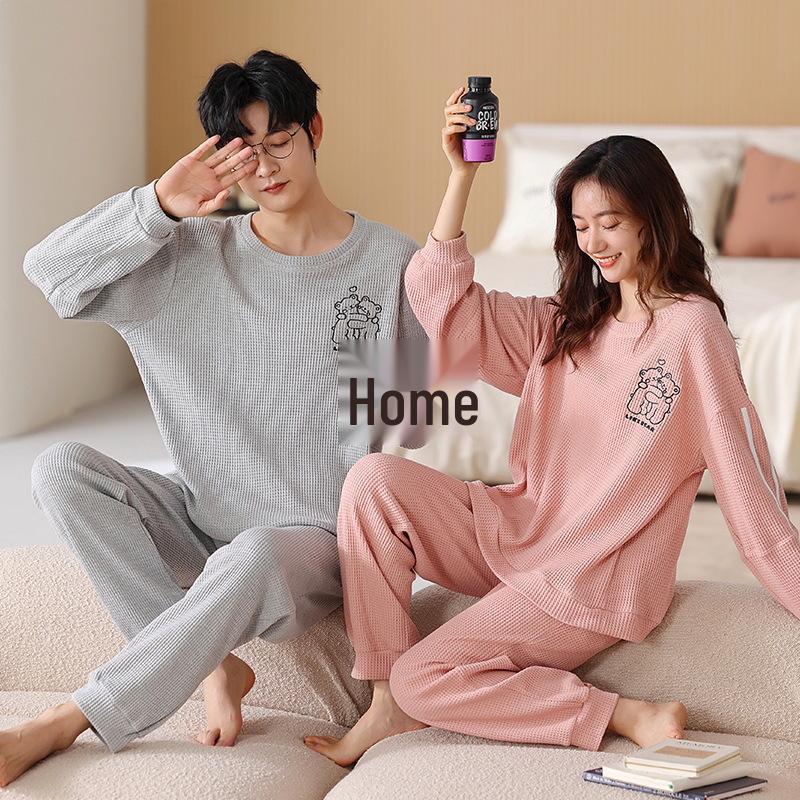 

2024 Couple s Waffle Pajama Set - Long Sleeve, Lightweight, Indoor/Outdoor Wear for Spring & Autumn Women XL (57.5-67.5 kg)