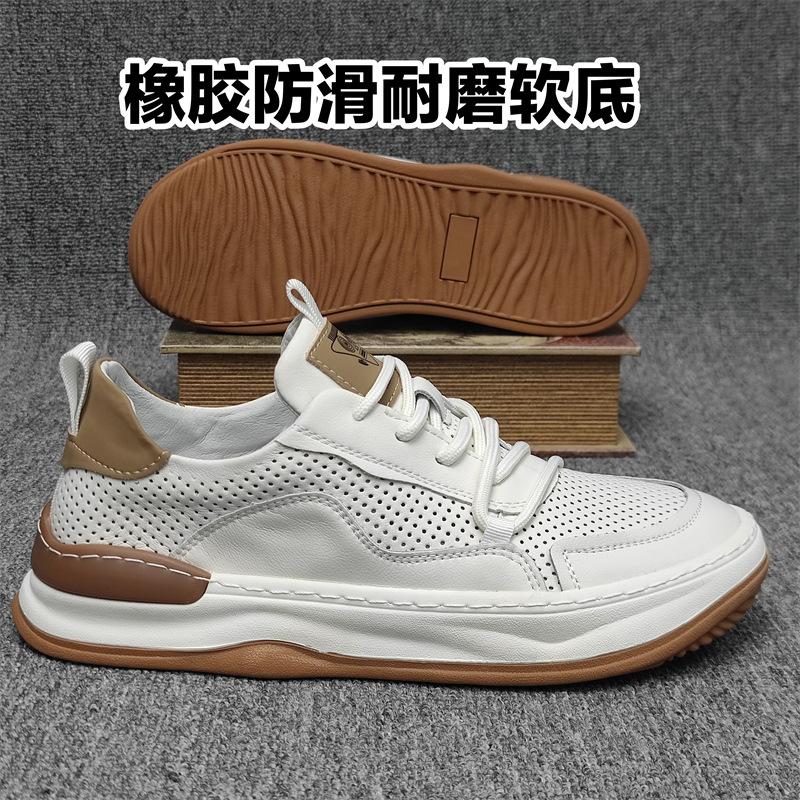 Soft Leather Men's Shoes 2025 Summer New Hollow Holes Breathable Versatile Lightweight Trend Men's Sports and Leisure Sandals