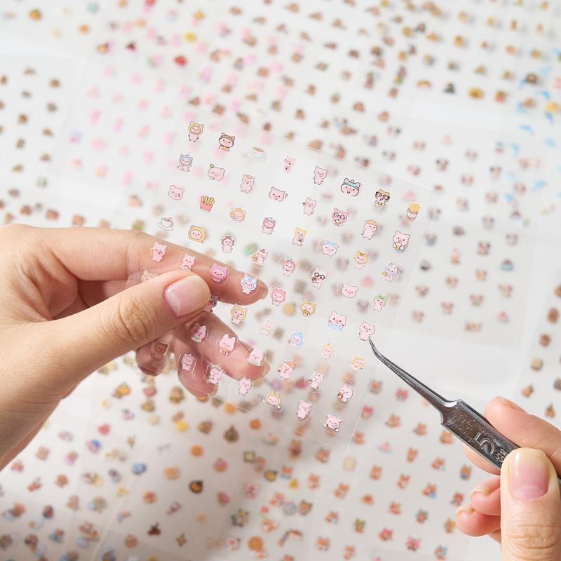 20-Piece Cute Cartoon Small Label Nail Stickers, Adorable Cartoon Patterns for Nail Decoration & DIY Manicure